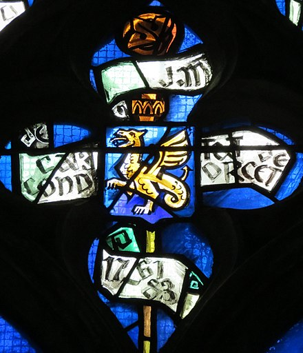 Blason de Jacques-Marie de Caritat de Condorcet sur un vitrail de la cathdrale de Lisieux
